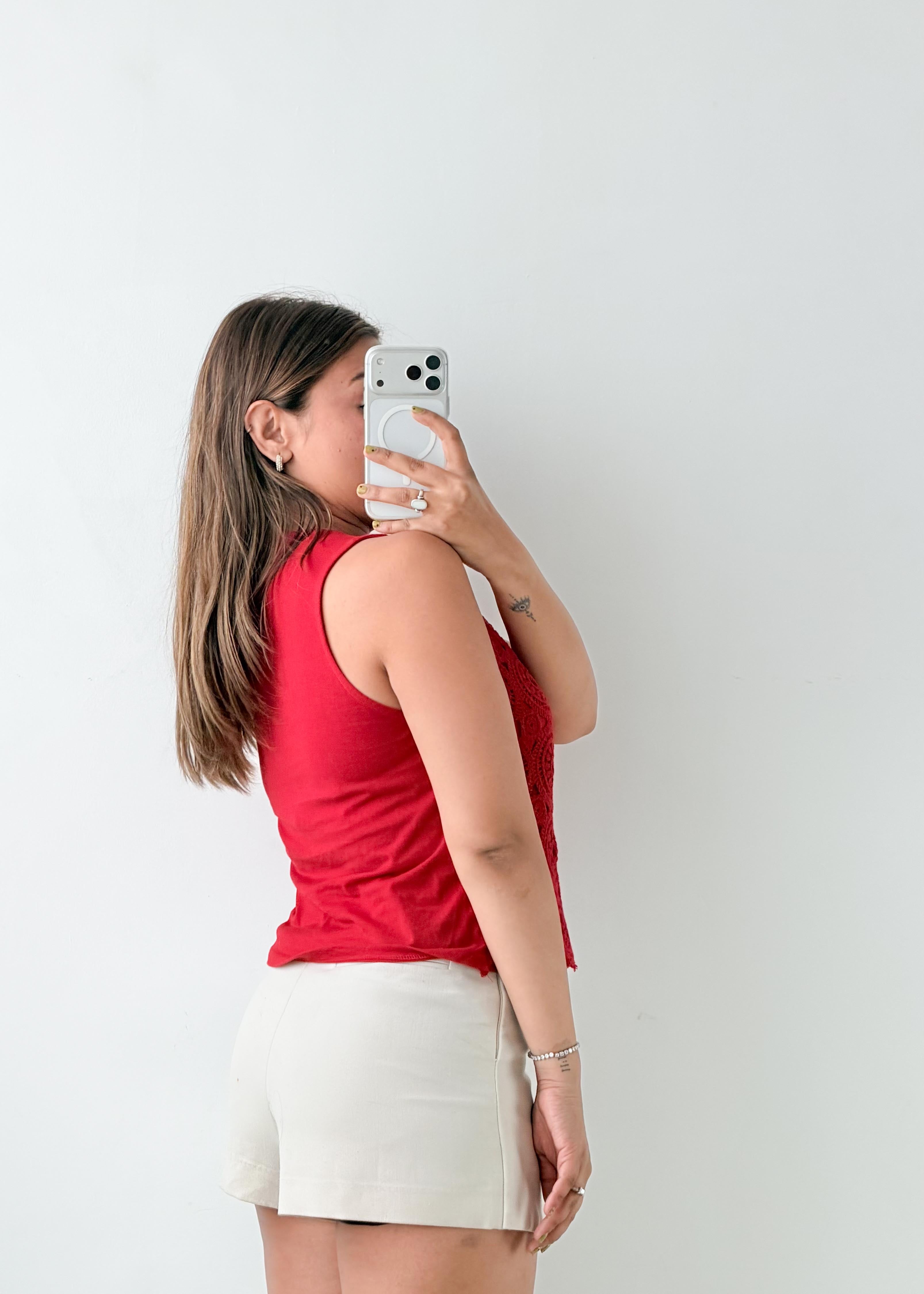 Size S-M Red Crochet Lace Top