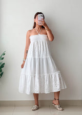 Size M-L White Eyelet Cotton Midi Dress
