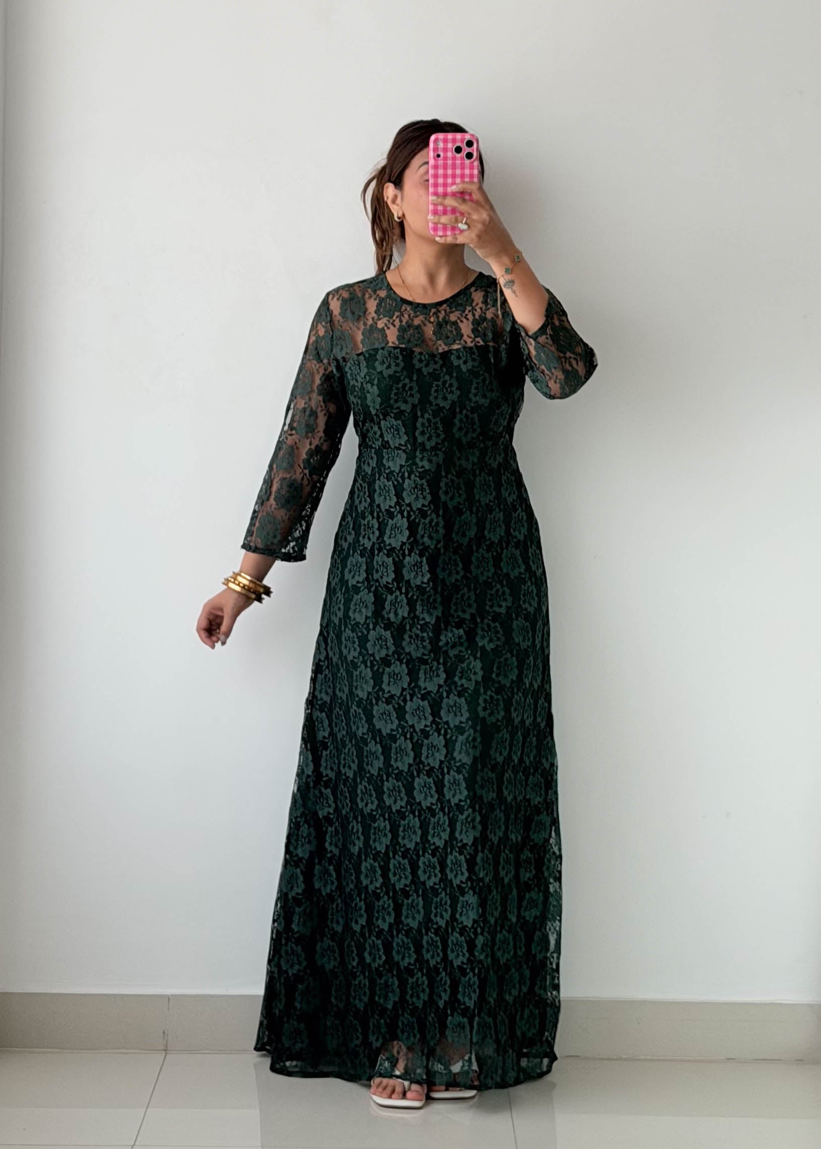 Size M & L Emerald Green Lace Maxi Dress