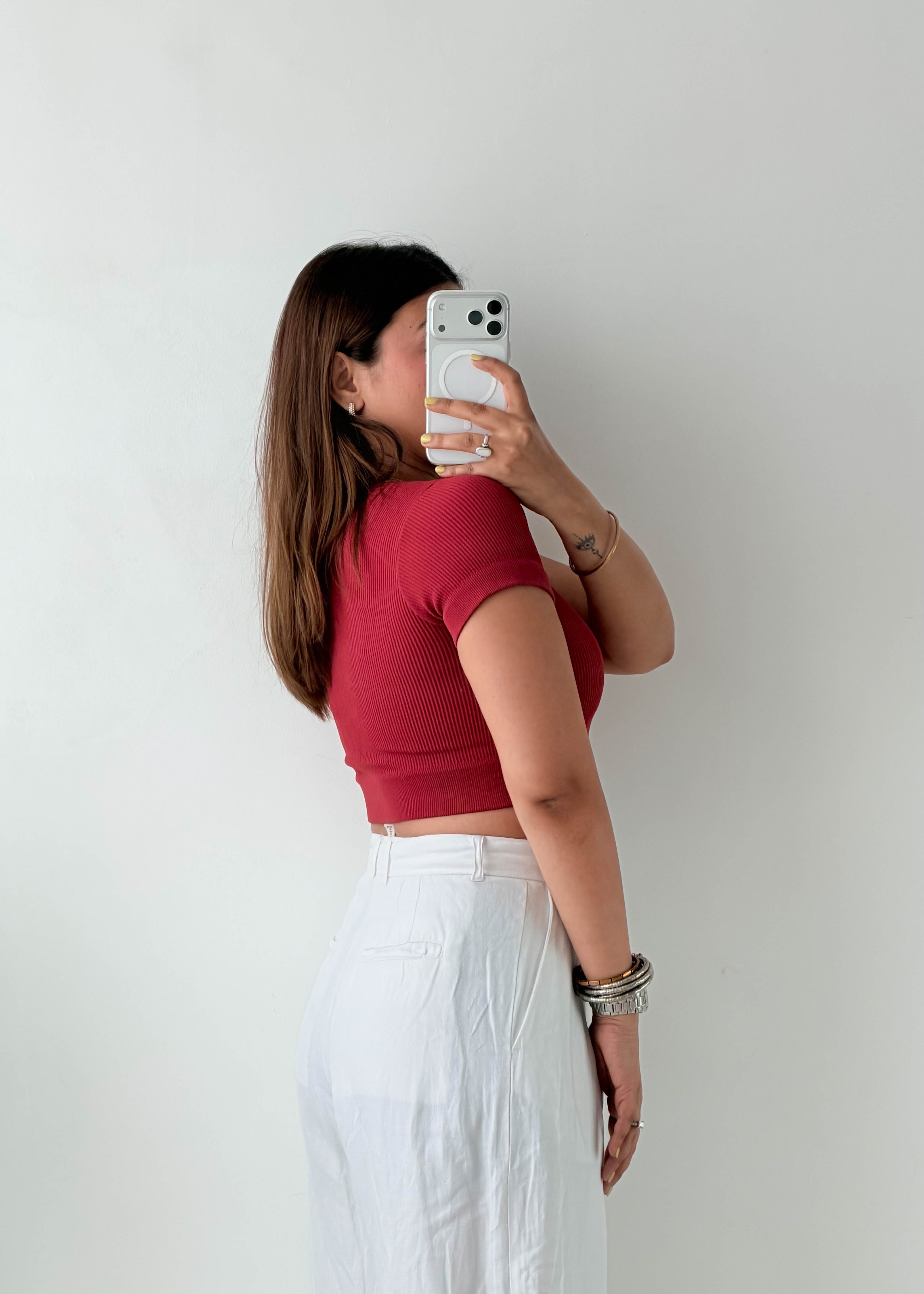 Size XS-S Burgundy Ribbed Crop Top