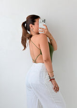 Size XS Olive Open Back Bodysuit