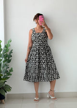 Size S-M Black Floral Smocked Midi Dress