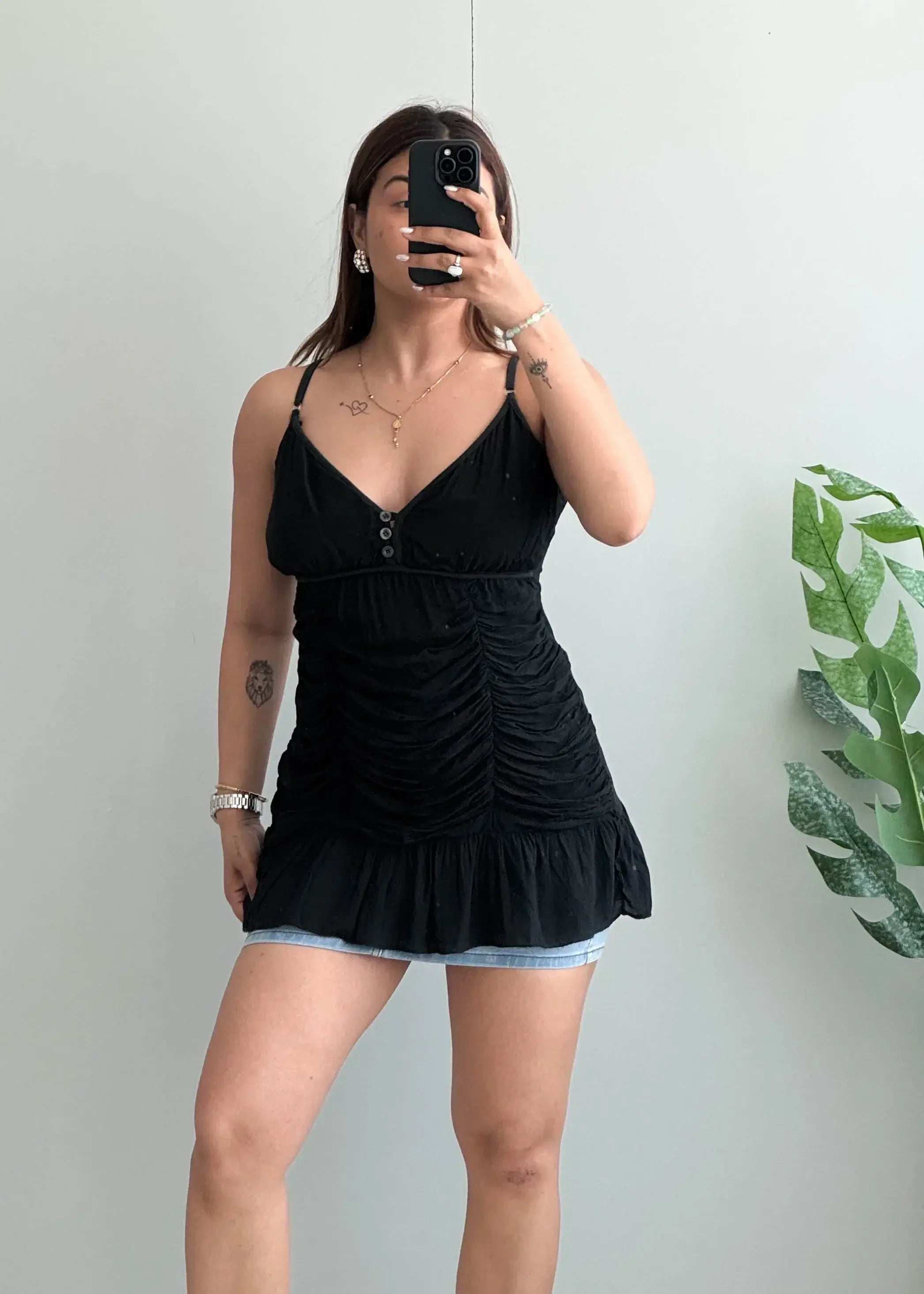 Size S-M, Black Ruched Peplum Cami Top for Women - Closet by Payal