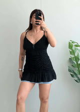 Size S-M, Black Ruched Peplum Cami Top for Women - Closet by Payal