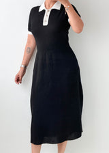 Size S-M Black Contrast Collar Knit Midi Dress