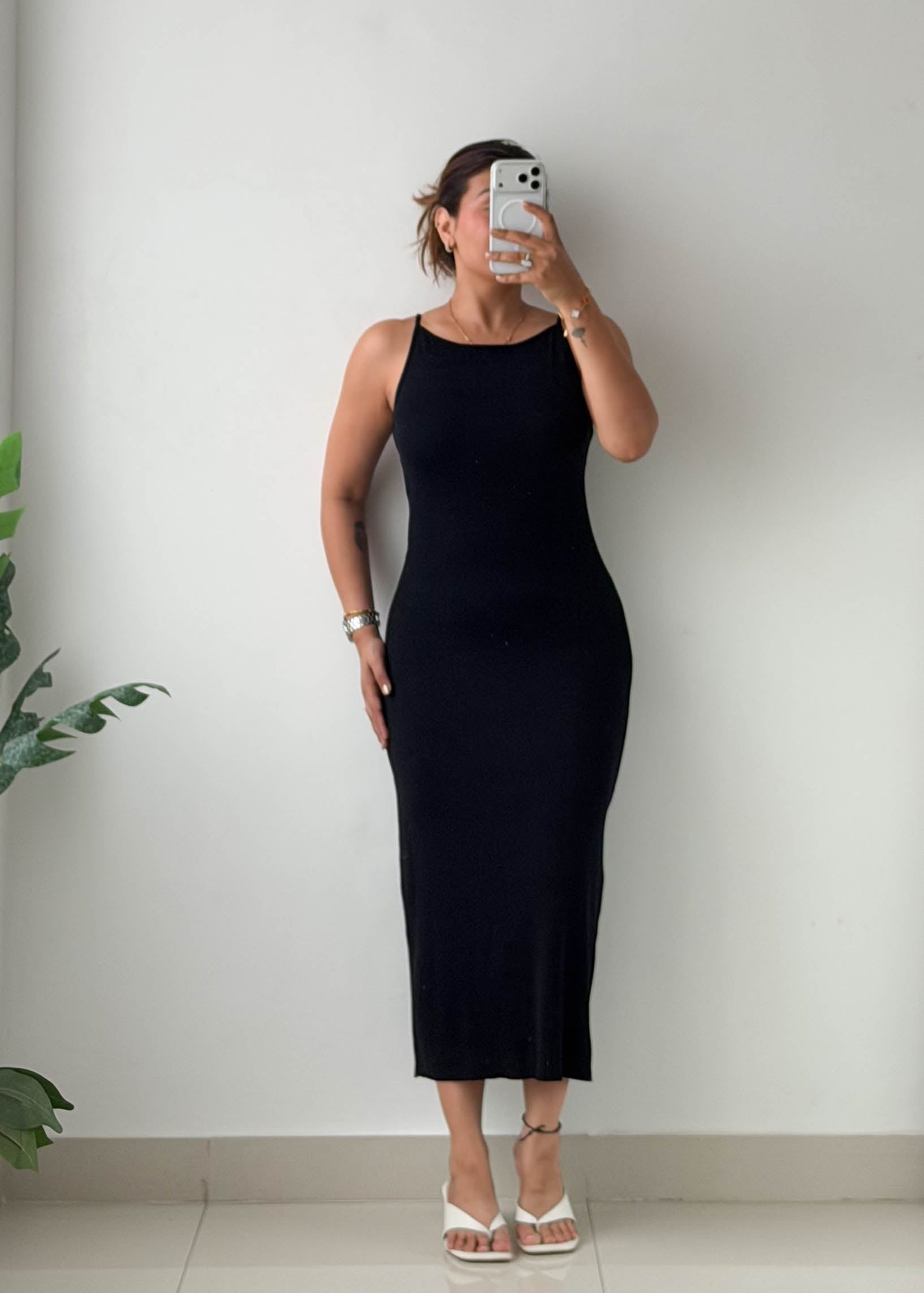 Size XS-S Black High Neck Knit Maxi Dress