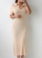 Size S-M Cream Ribbed Polo Midi Dress
