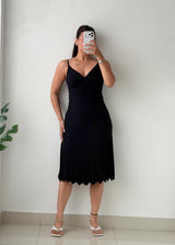 Size S-M Black Pleated Knit Midi Dress