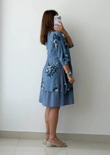 Size M-L, Blue Floral Layered Midi Dress