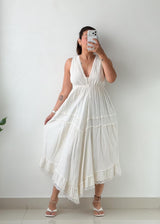 Size S-M White Tiered Halter Maxi Dress