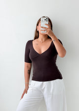 Size XS-S Dark Brown Wrap Top