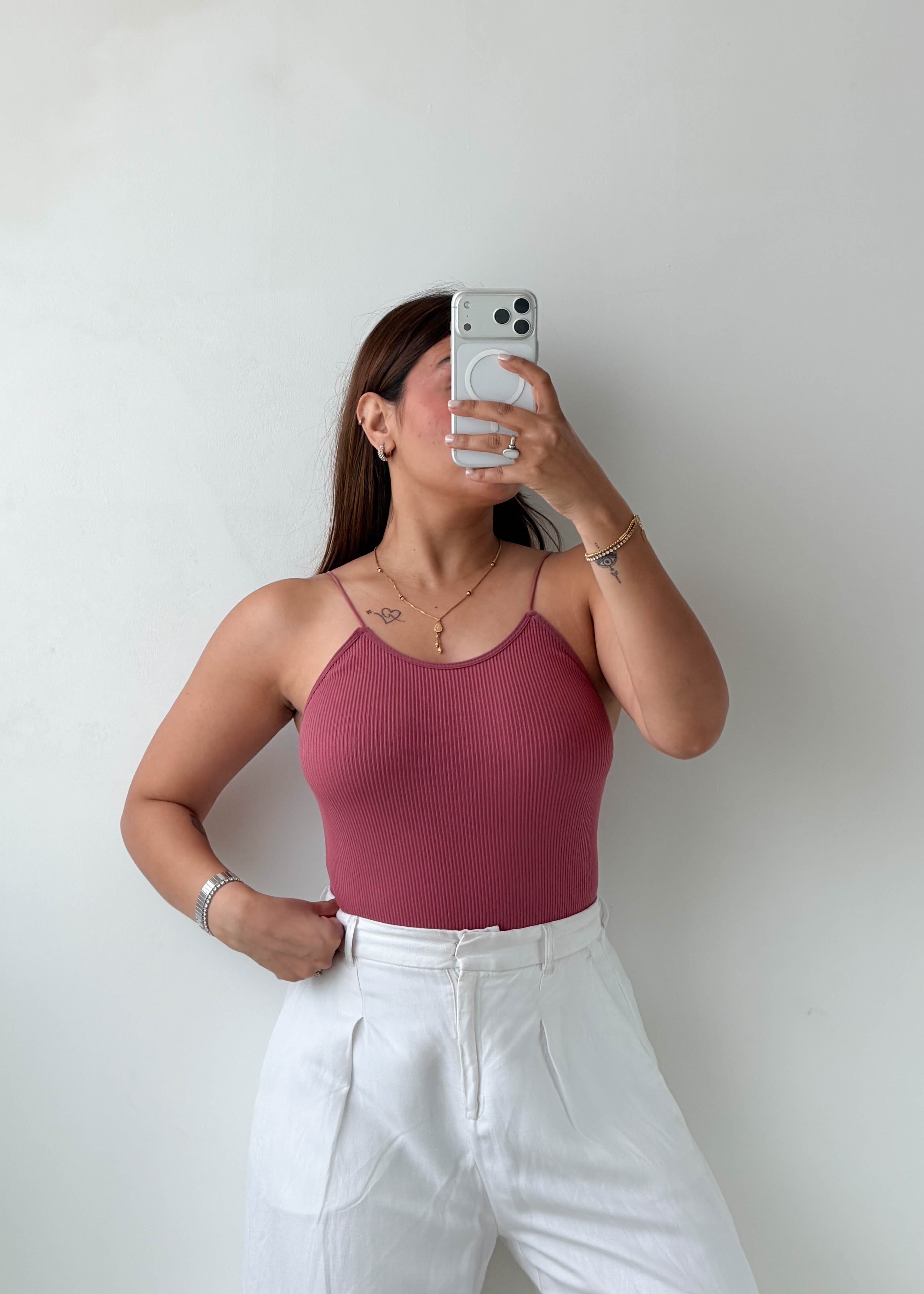 Size S-M Mauve Ribbed Bodysuit