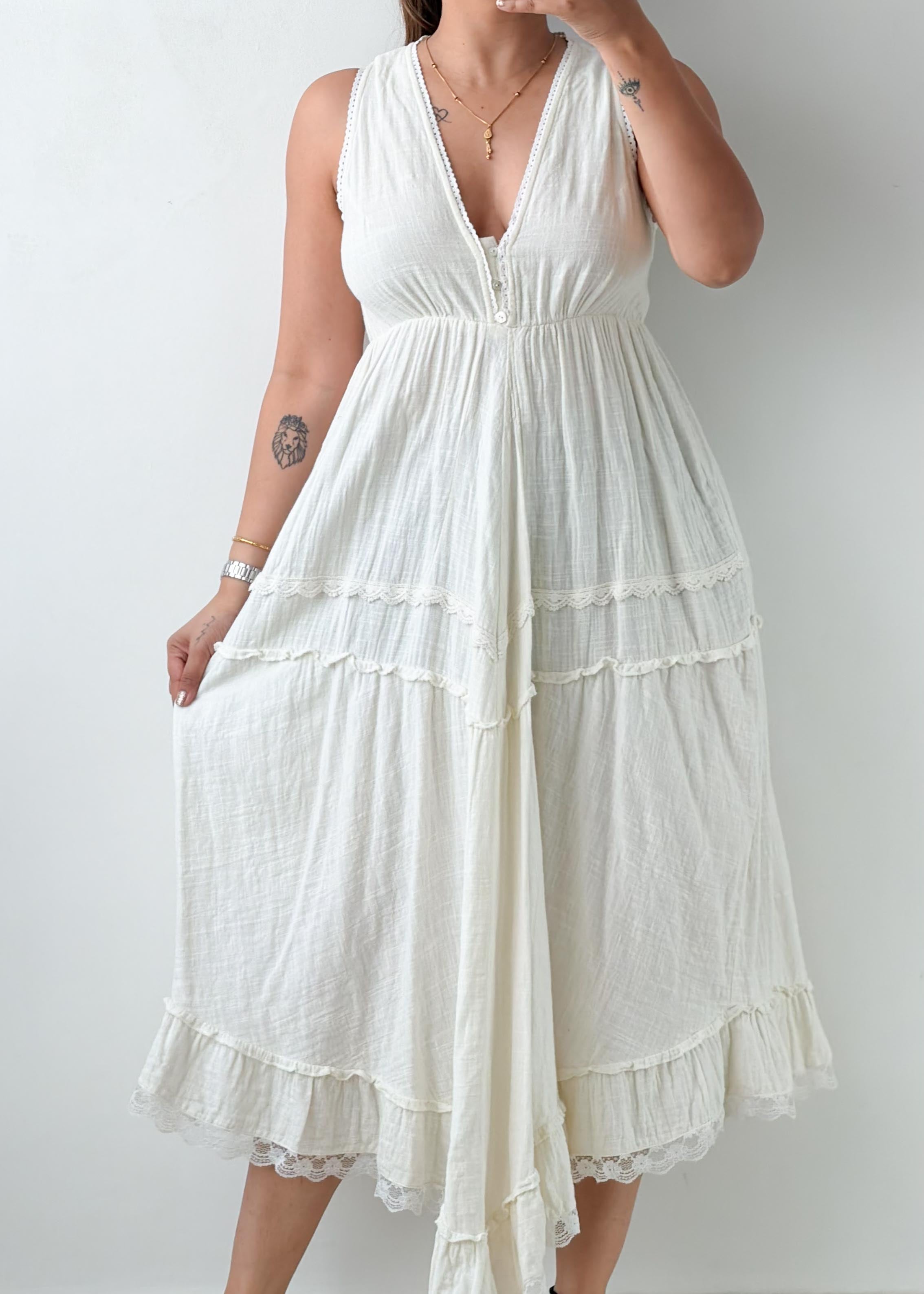 Size S-M White Tiered Halter Maxi Dress