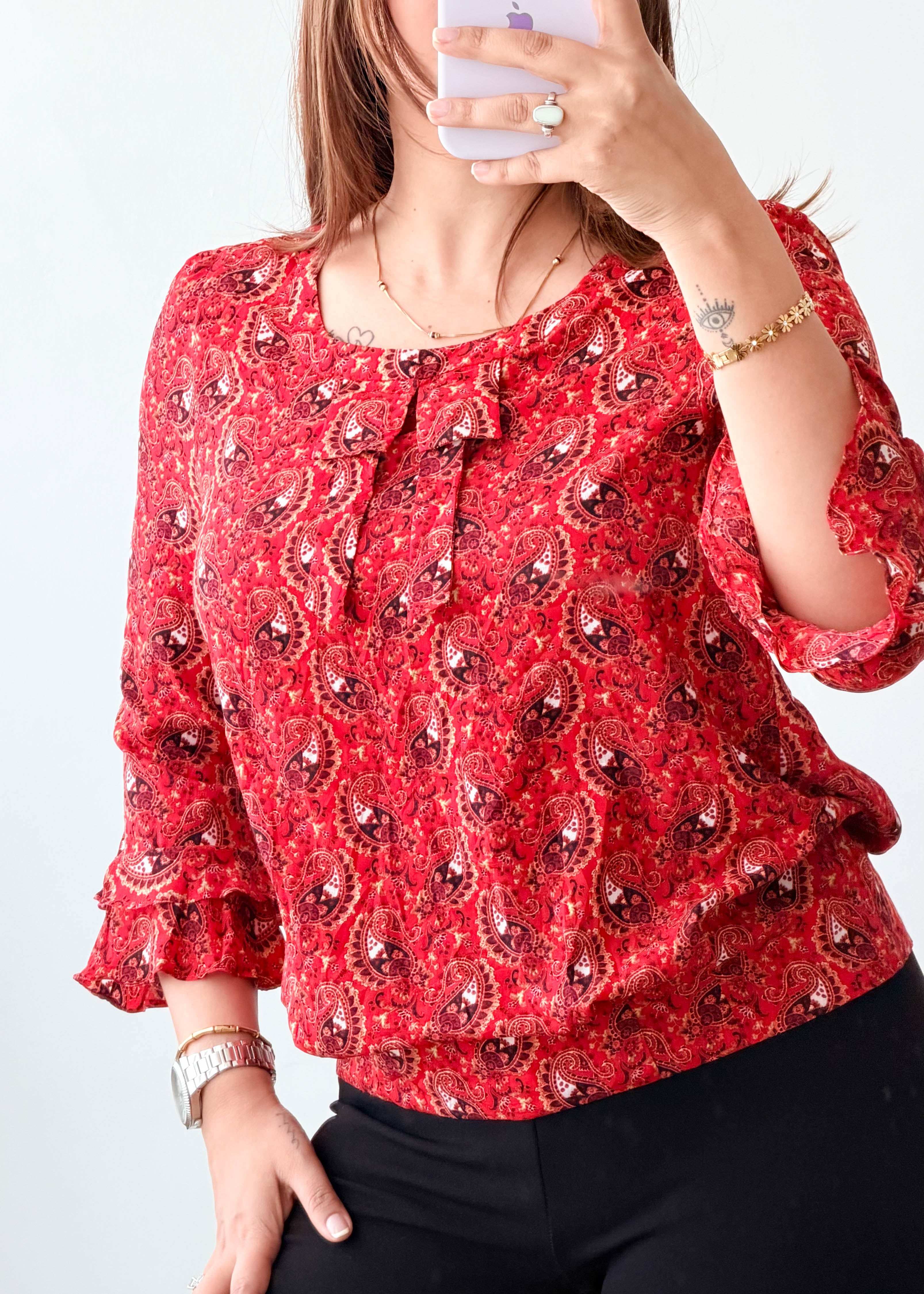 Size XS-S Red Paisley Print Top
