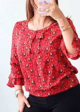 Size XS-S Red Paisley Print Top