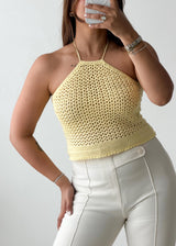 Size XS-S Butter Yellow Crochet Halter Top