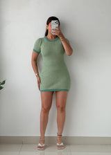 Size S-M Green & White Striped Bodycon Mini Dress