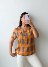 XS-S Mustard Grey Check Cotton Top
