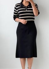 Size M-L Black & White Striped Bodycon Midi Dress