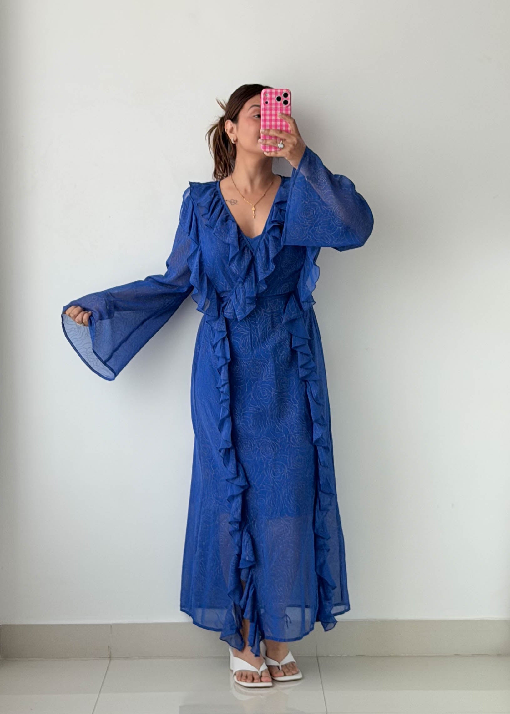 Size S-M Royal Blue Ruffle Maxi Dress