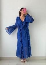 Size S-M Royal Blue Ruffle Maxi Dress
