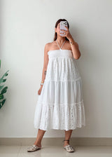 Size M-L White Eyelet Cotton Midi Dress