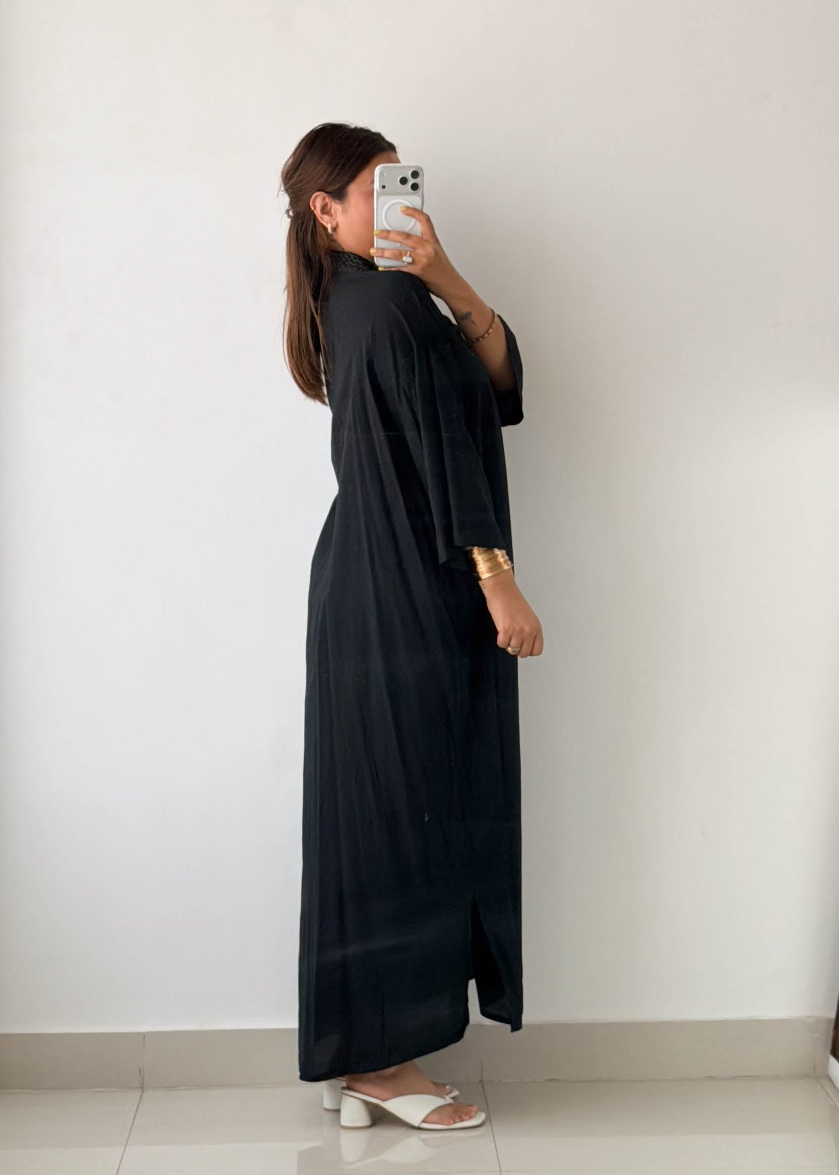 Size M-XL Black Embroidered Kaftan Dress