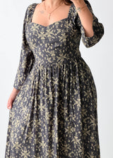 Size S-M Black Floral Printed Midi Dress