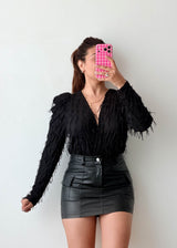 Size M-L Black Fringe Sleeve Bodysuit