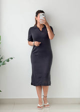 Size S-M Charcoal Polo Knit Midi Dress