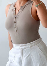 Size S-M Taupe Button Detail Bodysuit