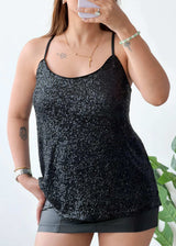 Size L-XL, Black Sequin Camisole Top