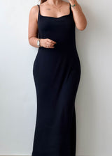 Size M-L Black Square Neck Maxi Dress