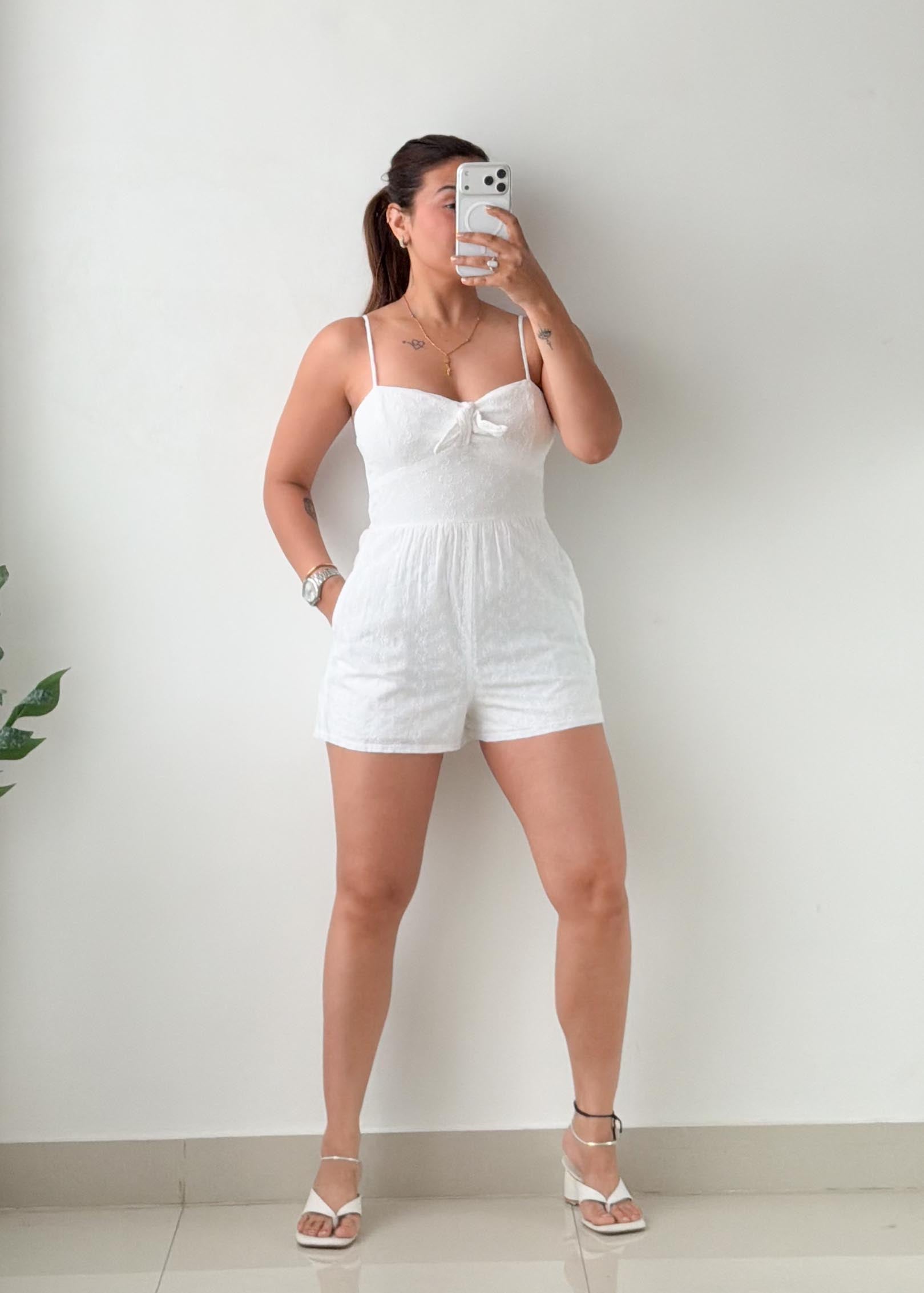 Size XS-S White Tie-Front Romper