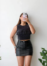 Size S-M, Black Shimmer Crop Top