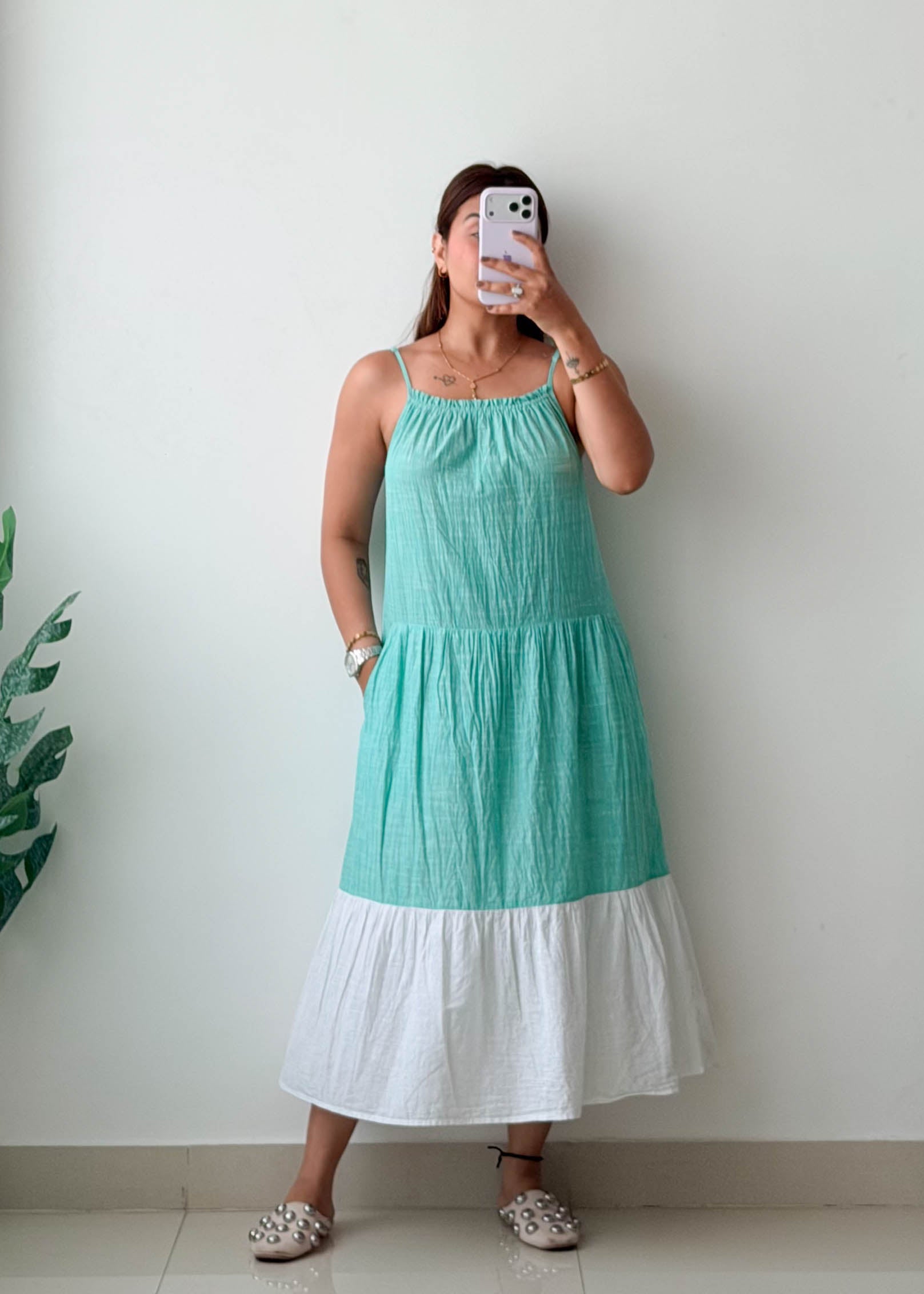 Size XS-S Mint Green Colorblock Maxi Dress