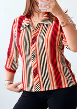 Size XS-S Red Multicolor Stripe Shirt Top