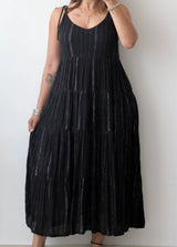 Size S-M, Black Pleated Midi Dress
