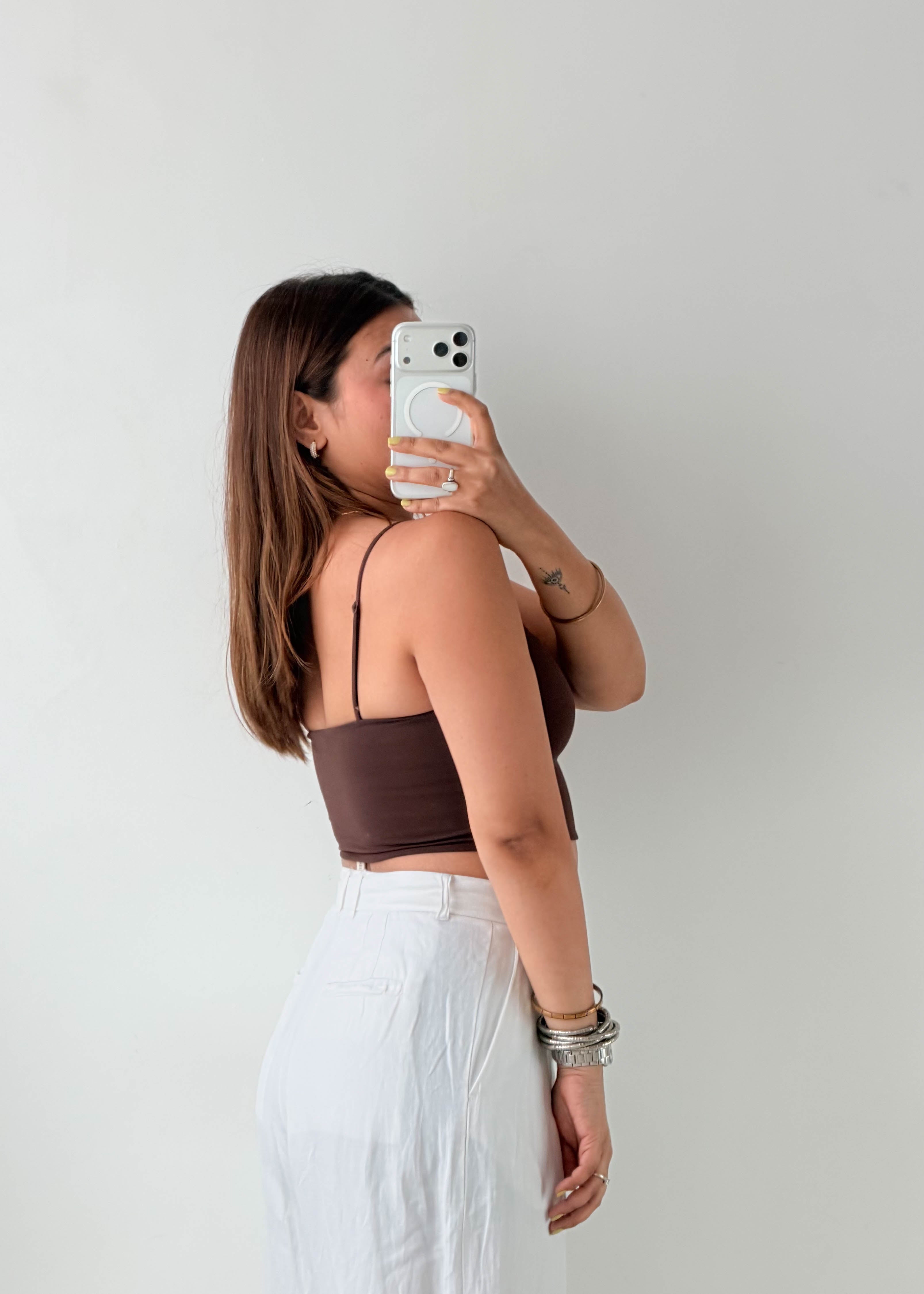 Size XS Brown Square Neck Crop Top