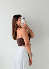 Size XS Brown Square Neck Crop Top