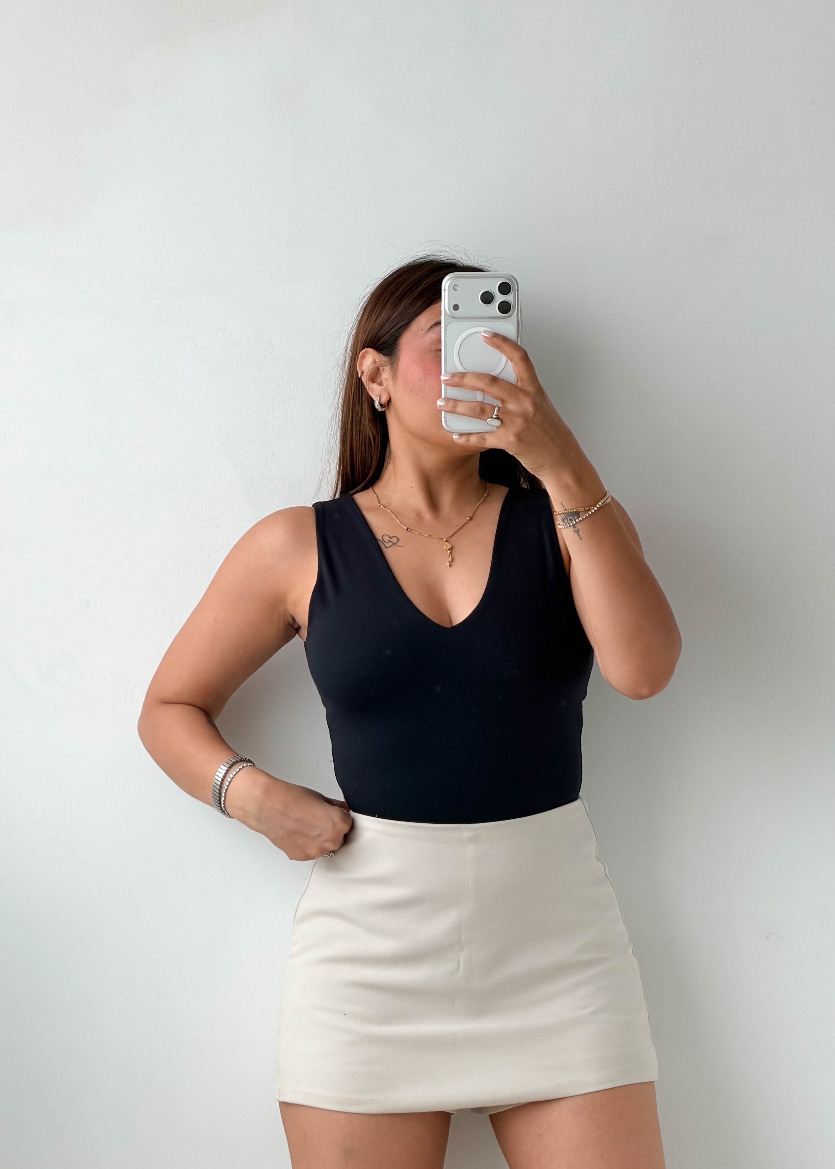 Size S-M Black V-Neck Bodysuit