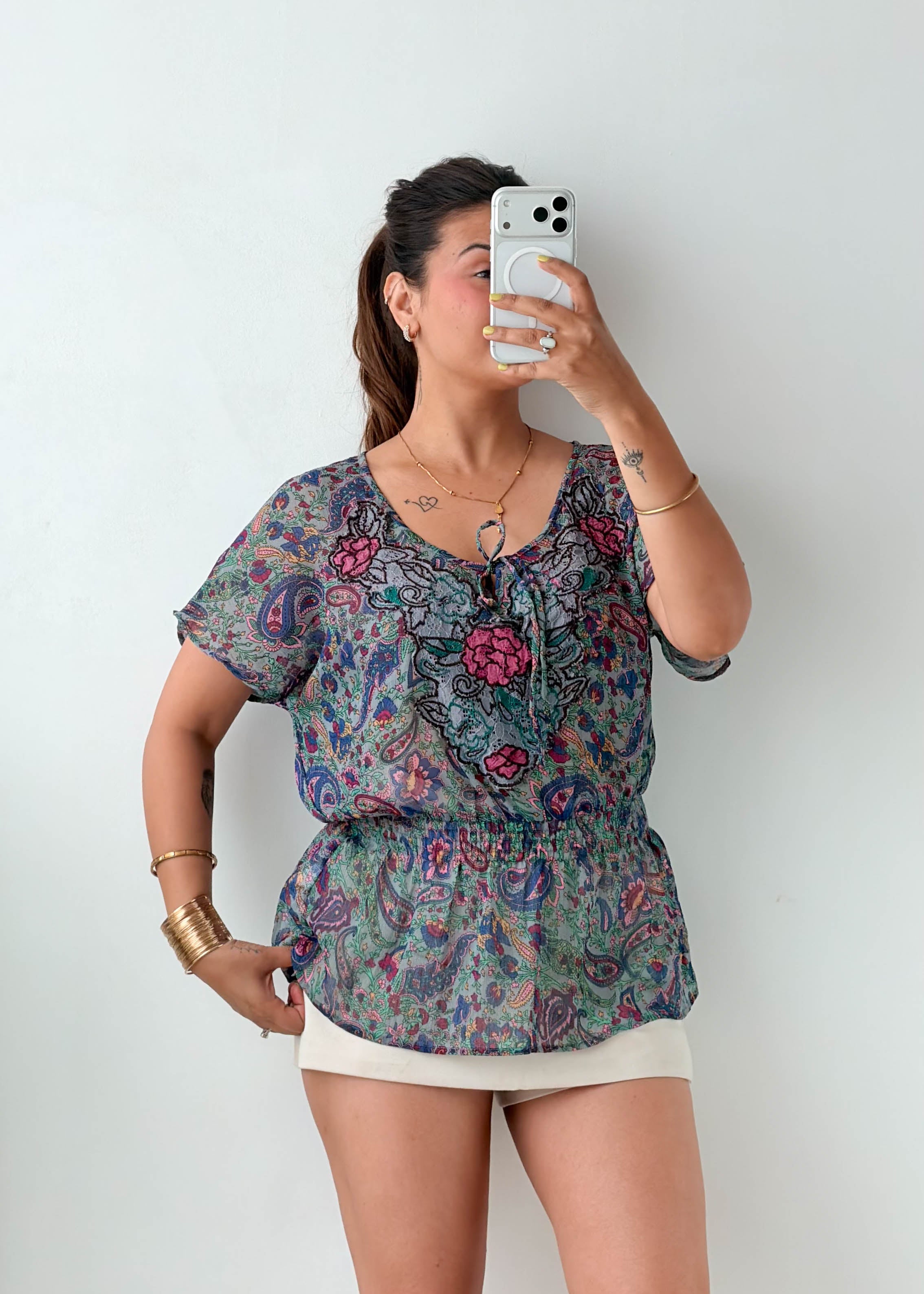 Size S-M Multicolor Paisley Peplum Top