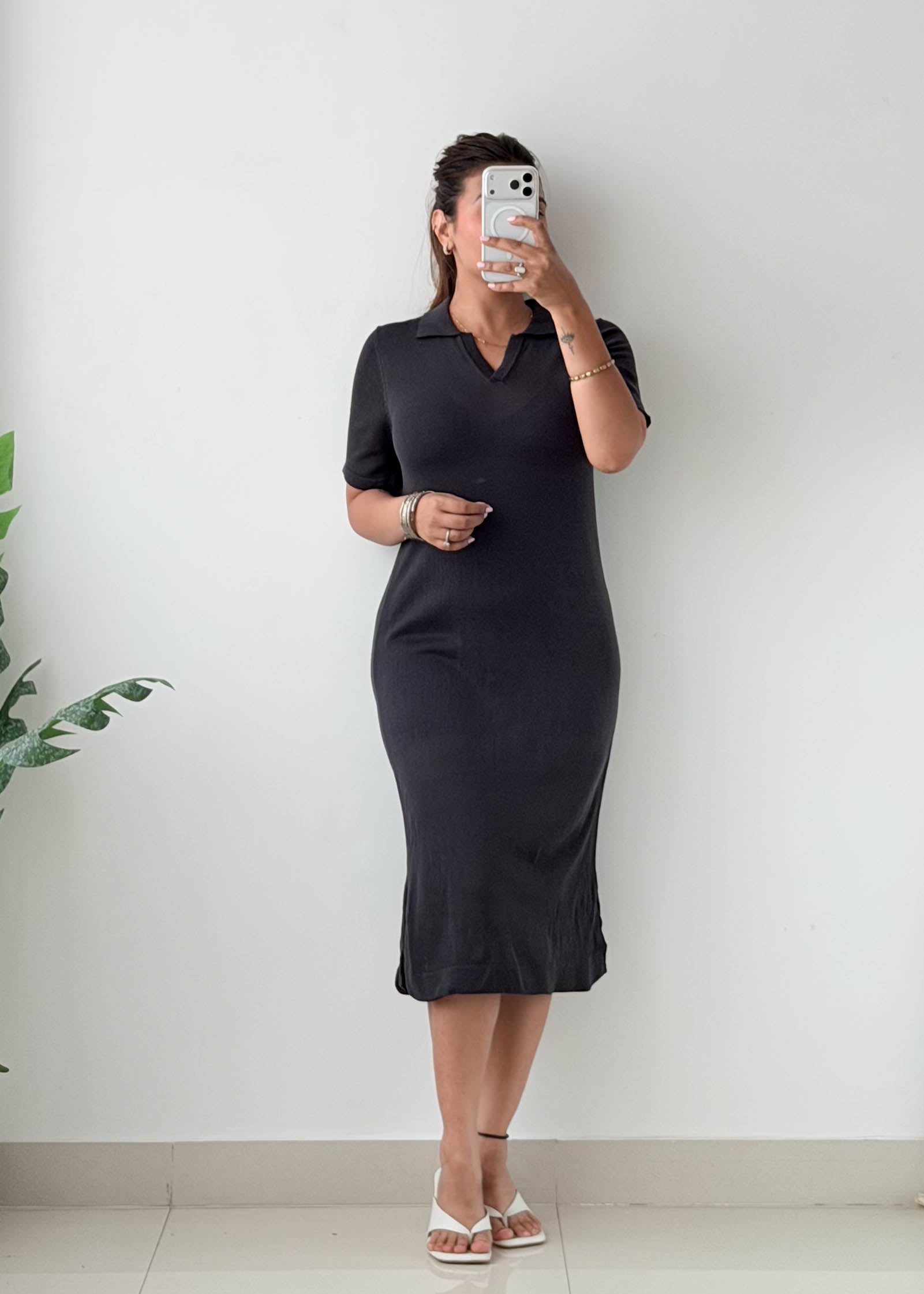 Size S-M Charcoal Polo Knit Midi Dress