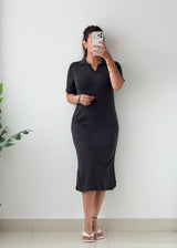 Size S-M Charcoal Polo Knit Midi Dress