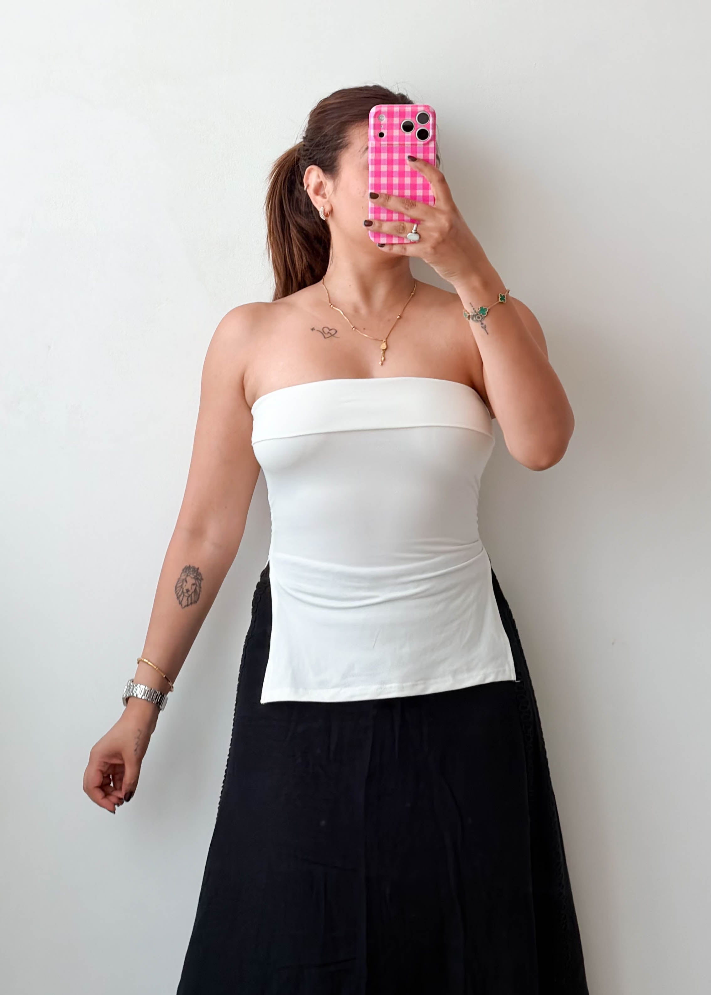 Size XS-S / M-L White Foldover Tube Top