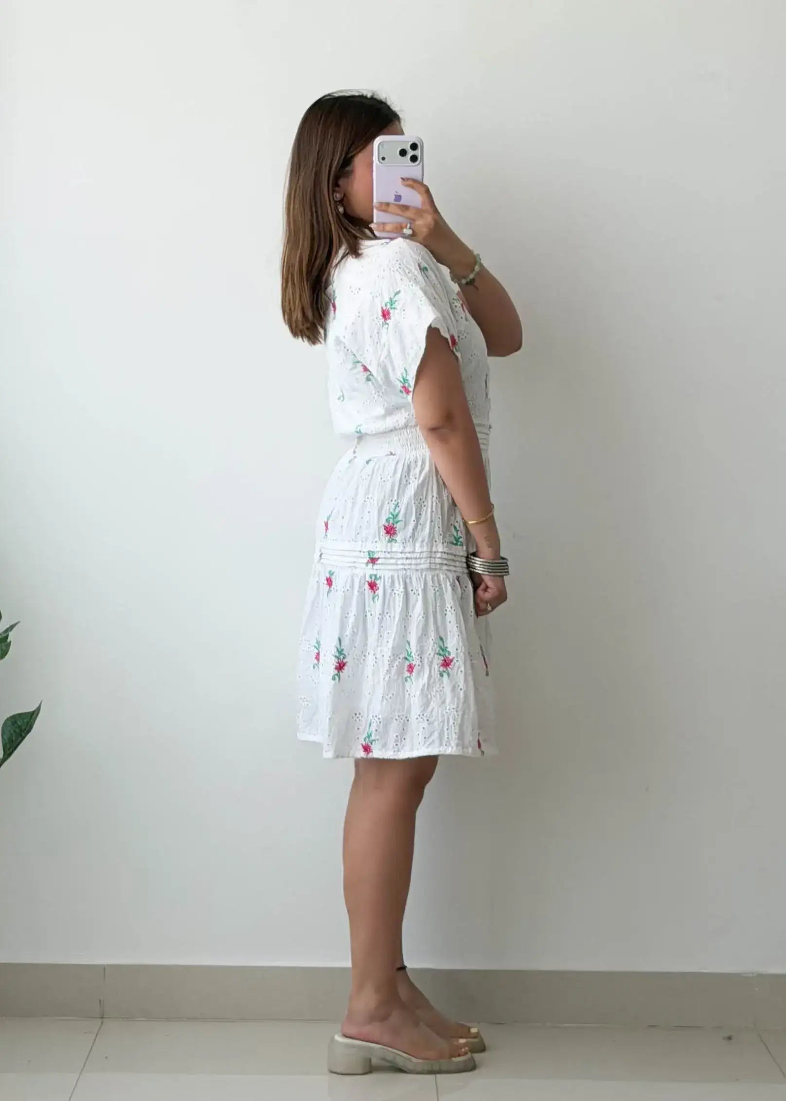 Size XS-S, White Embroidered Tiered Mini Dress
