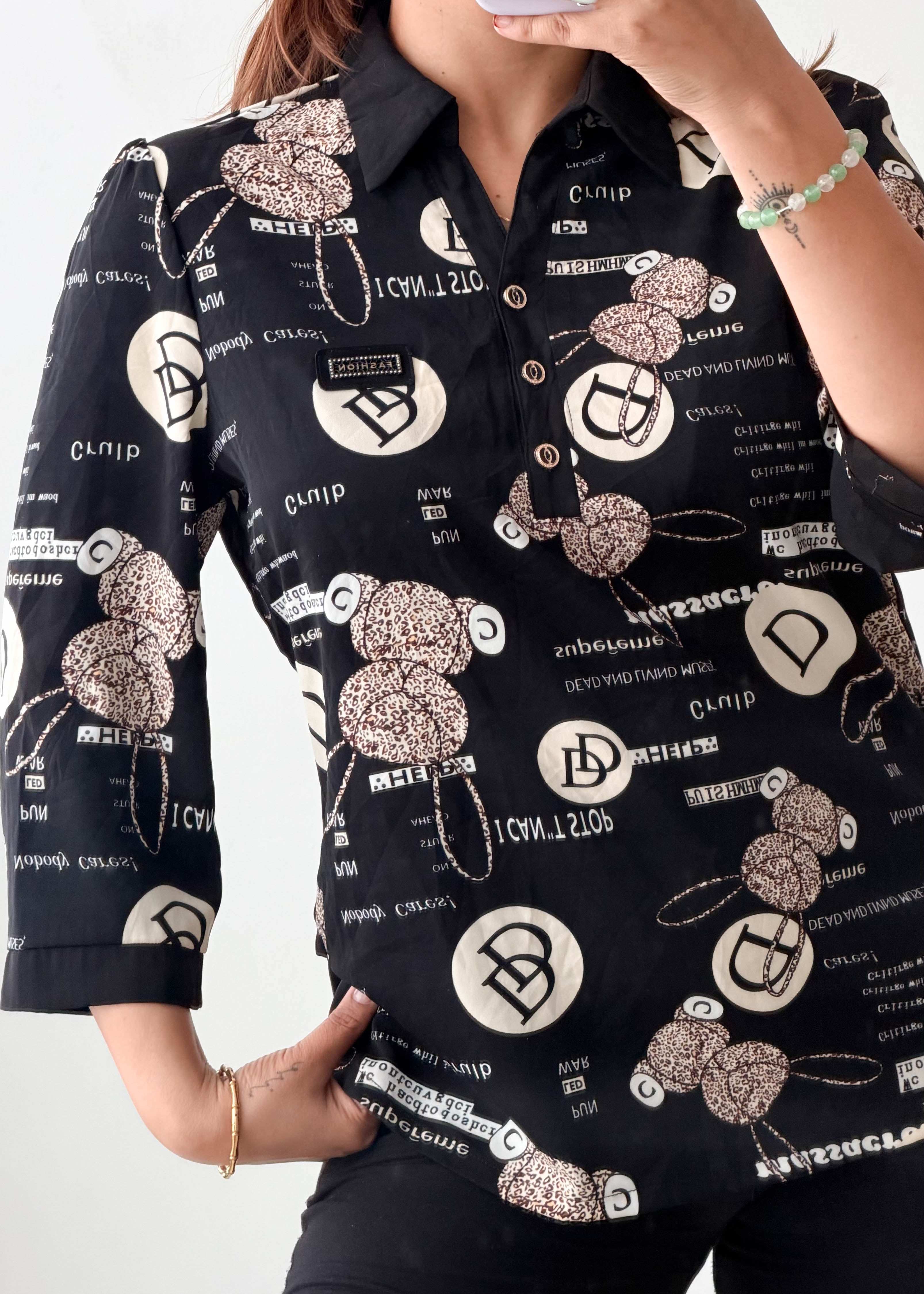 S-M Black Monogram Printed Shirt