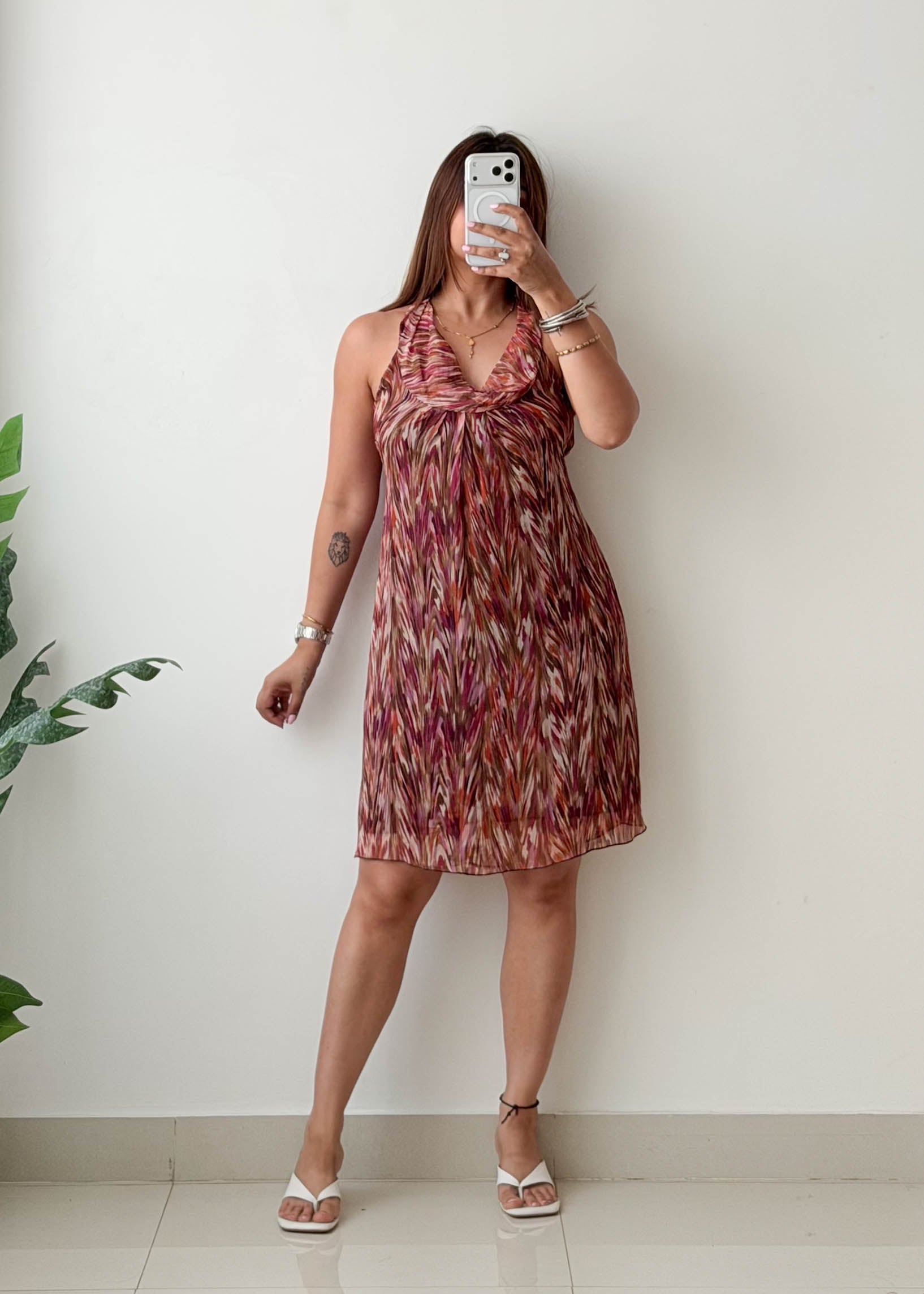 Size S-M Multicolor Printed Halter Mini Dress
