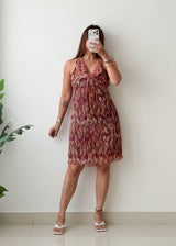 Size S-M Multicolor Printed Halter Mini Dress