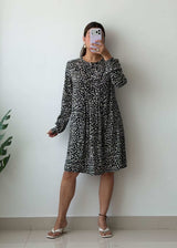 M-L Black White Printed Smock Dress